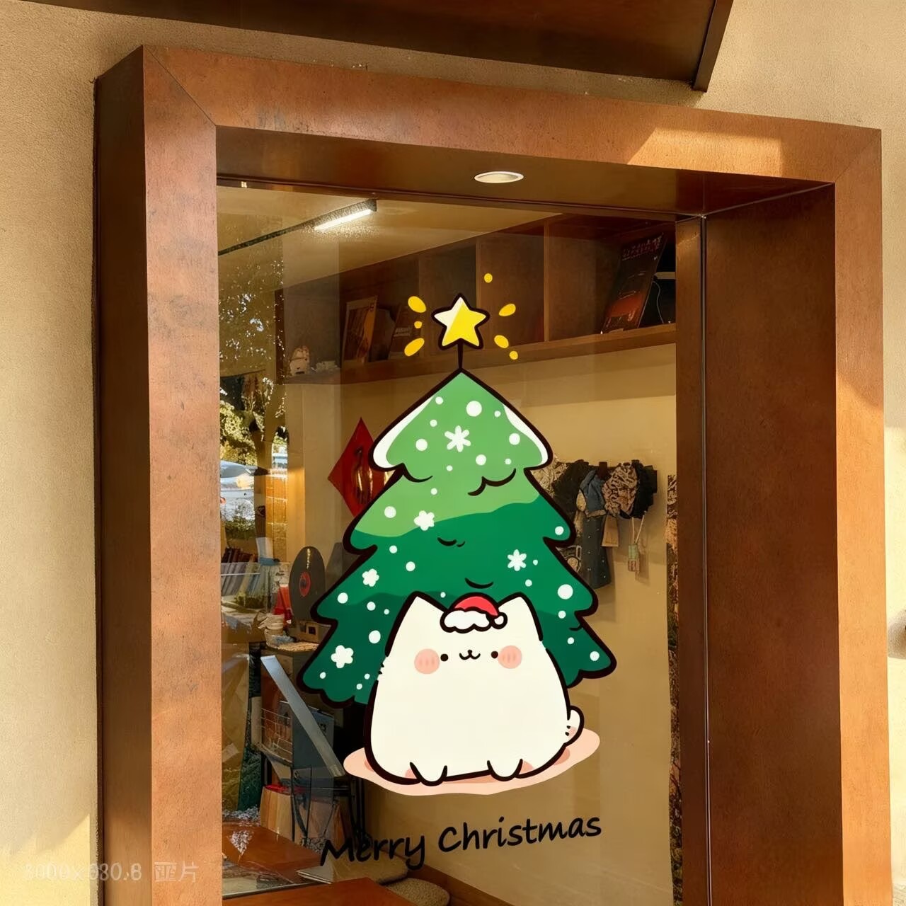 圣诞树小猫玻璃门装饰贴画防撞