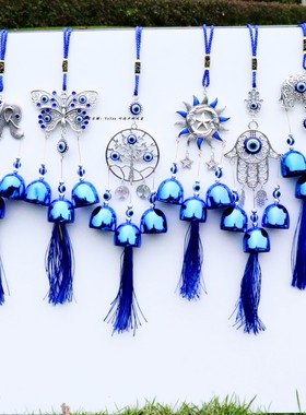 Evil Eye恶魔之眼风铃流苏挂饰 民族风土耳其蓝眼睛金属墙挂车挂