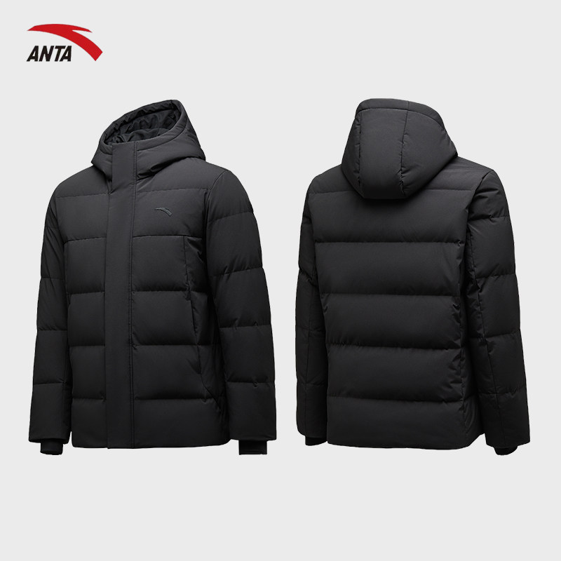 安踏2025防泼水运动羽绒服男款冬季保暖加厚连帽外套冬训防寒服男