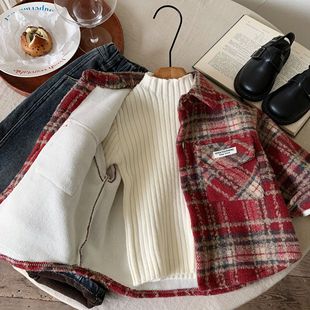 儿童衬衫冬季男女童格子加绒衬衣中小童加厚冬装休闲洋气春秋外套