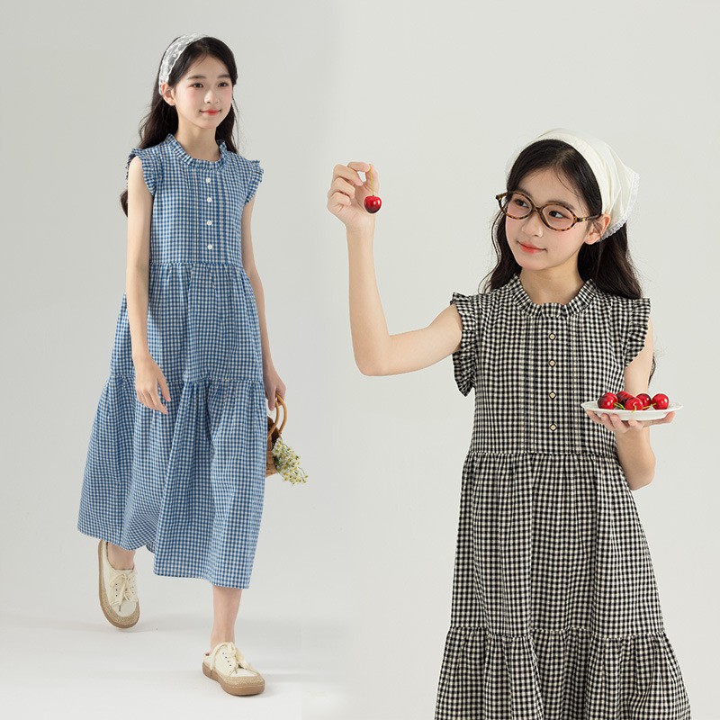 女童夏季小清新格子连衣裙