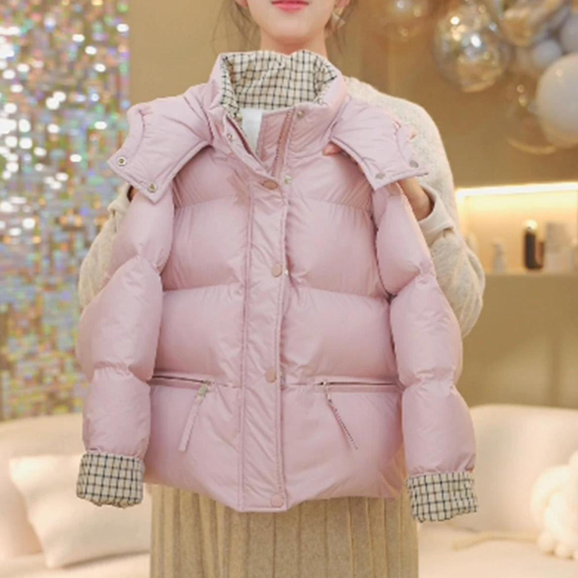 中大童棉衣加绒连帽外套冬装pu皮