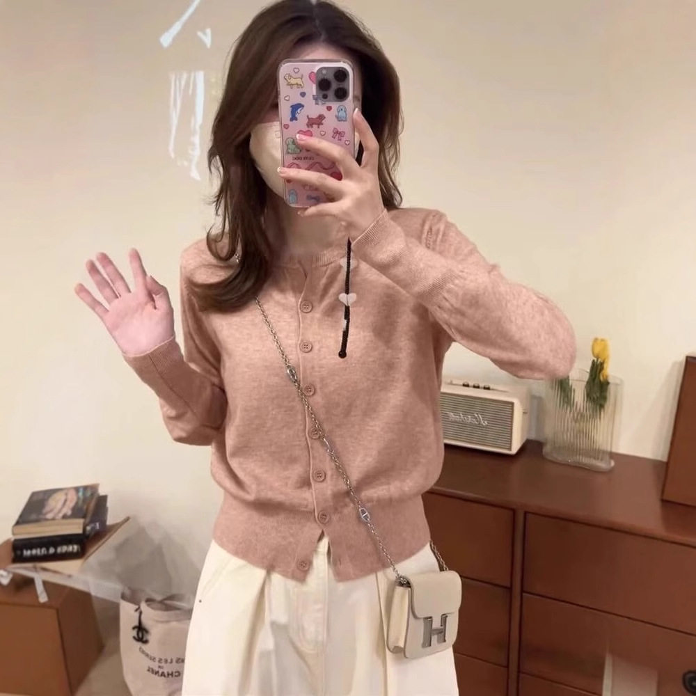 韩版针织开衫小外套女薄款2025秋季气质减龄毛衣外搭显瘦短款上衣