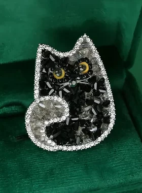 可爱双色黑猫胸针女创意水晶胸花设计感别针外套包包帽子配饰礼物