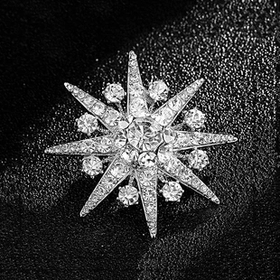 阿玛施气质雪花胸针女精致镶钻八芒星胸花时尚防走光别针西装配饰