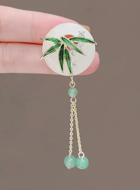圆月翠竹古风流苏胸针女新中式设计感胸花旗袍西装毛衣气质别针潮