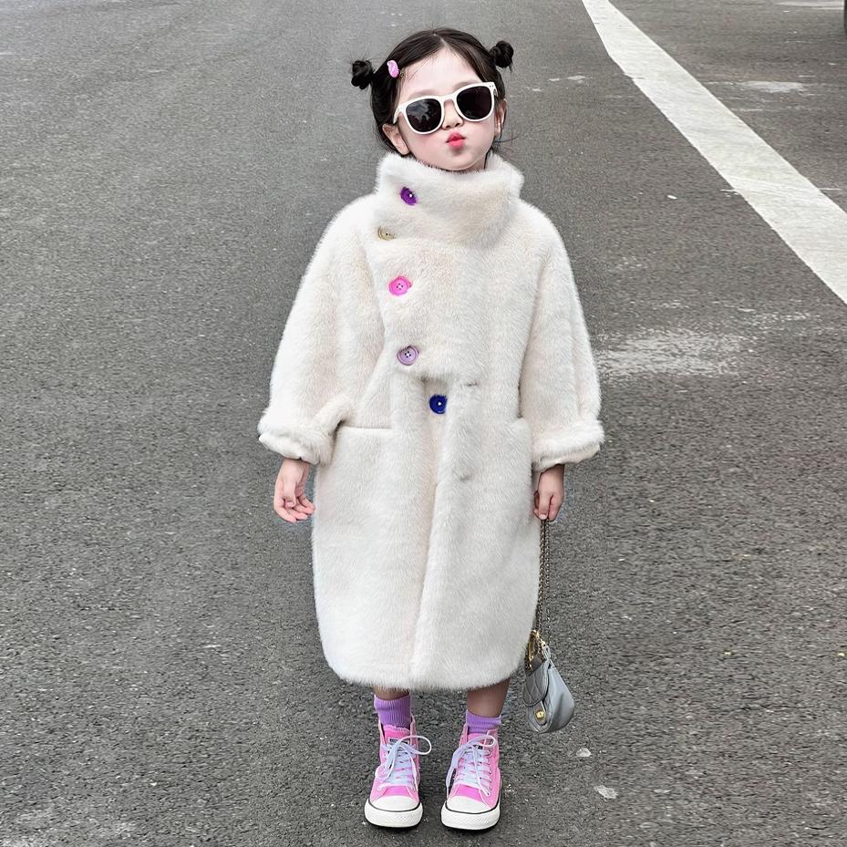 女童环保皮草外套中长款皮毛一体加厚2025新款儿童秋冬季貂绒大衣