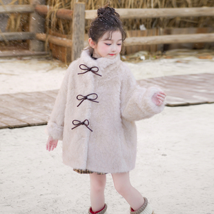 女童皮草外套2025冬新款环保小湖羊皮毛一体儿童毛毛上衣冬装棉服