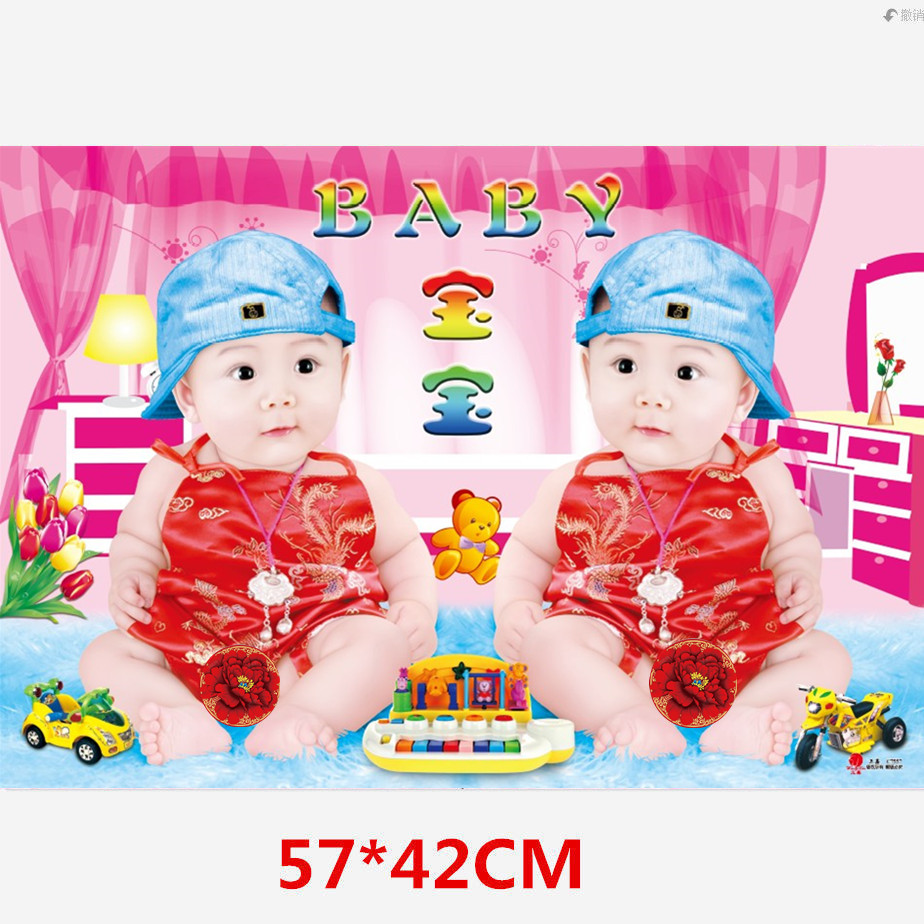 双男童宝宝海报照片漂亮可爱婴儿装饰画孕妇胎教早教双胞胎画防水图片
