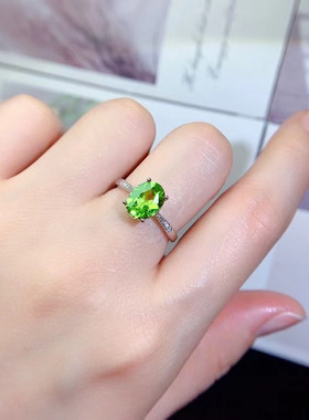 S925银天然橄榄石开口可调戒指