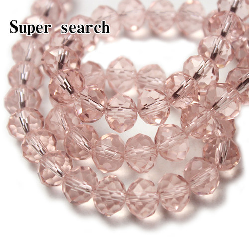 玻璃切面扁珠水晶粉色串珠