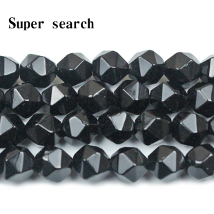 切割钻石宽大面黑玛瑙散珠子diy手工串项链手链吊坠玉髓石头配饰