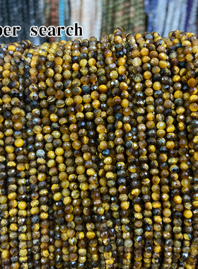 小颗粒切面黄虎眼石头串珠diy手工制作细手链锁骨项链圆珠散珠子