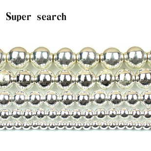 高品质银色黑胆石圆珠散珠子diy手工串饰品配件铁矿石手链半成品