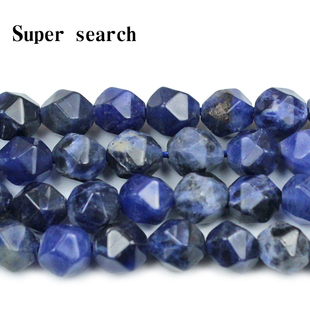 切割宽大钻石面天然老蓝纹石头散珠子diy手工串项链手链耳坠饰品