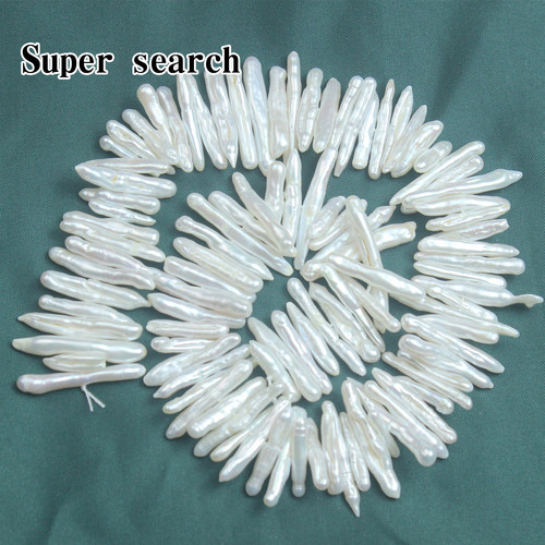 天然淡水珍珠白色巴洛克中孔牙签长条形状散珠子手链项链耳坠串珠