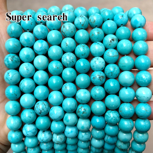 高品质浅蓝松石铁线石头散珠子DIY手工制作手链项链耳坠配件圆珠
