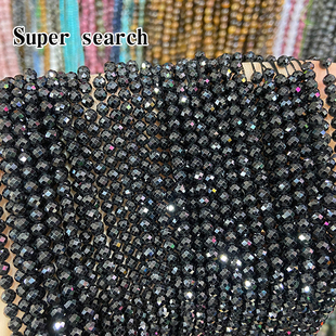 小颗粒黑尖晶石头切面刻面黑水晶手链项链锁骨链串珠diy散珠子