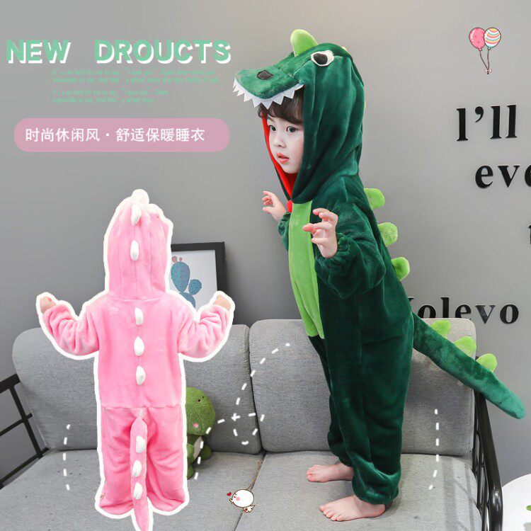 恐龙睡衣儿童秋冬季家居服男童连体衣宝宝动物卡通女童法兰绒潮