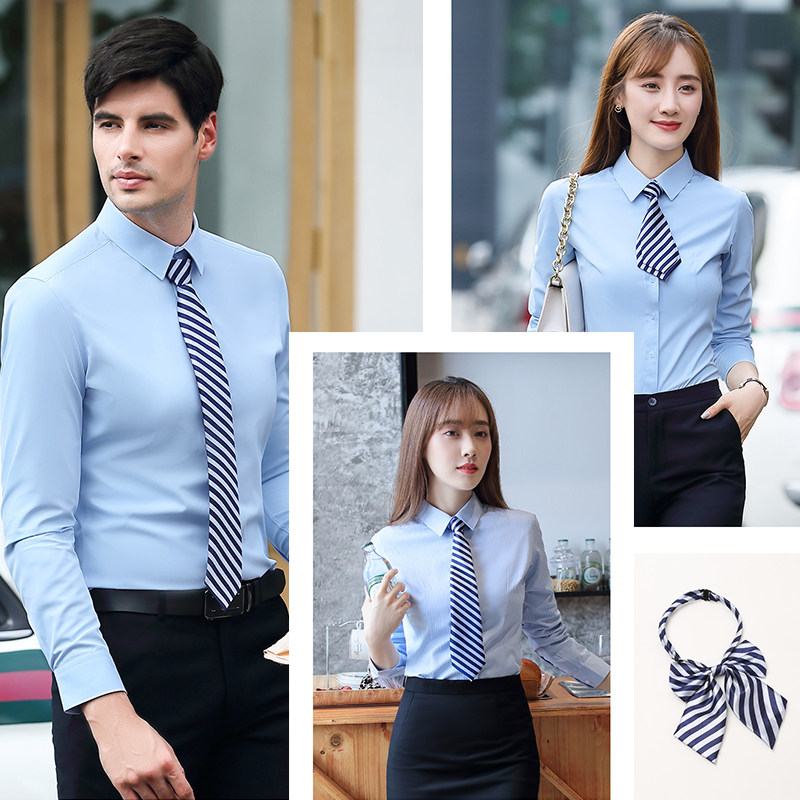 男女百搭制服时尚免系上班面试银行地产韩版商务正装衬衫领带条纹