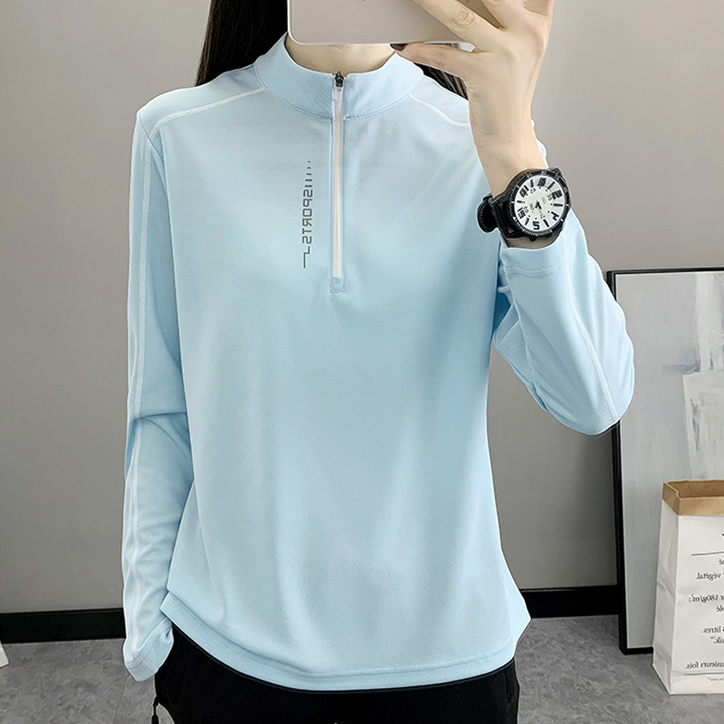 半拉链长袖T恤女2026新款春夏季立领polo衫运动跑步登山服速干衣