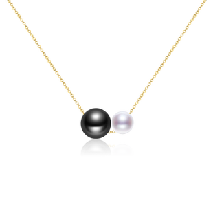 京润珍珠 墨玉项链18K海水珍珠吊链6-9.5mm圆形珍珠吊坠珠宝礼物D