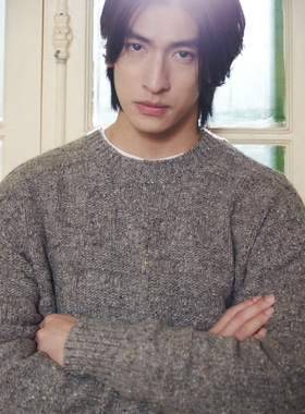 UNICA HOMME/时髦感宽松套头绵羊毛针织毛衣杂色松弛男生