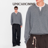 针织衫 毛衣撞色美丽奴细羊毛长袖 假两件领复式 UNICAHOMME