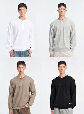 UNICA HOMME/王子奇同款绅士休闲华夫格亨利衫上衣T恤男士