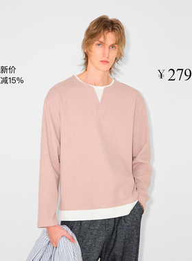 UNICA HOMME/白敬亭同款 撞色假两件t恤男士上衣长袖亨利衫男