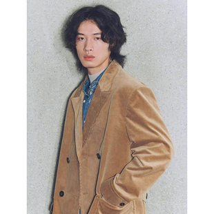 UNICA 级复古腔调灯芯绒双排扣毛呢大衣男风衣夹克 HOMME