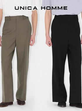 UNICA HOMME/张凌赫同款复古小众时髦精致绵羊毛微喇西裤