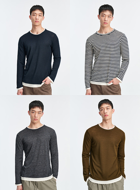 UNICA HOMME/细羊毛假两件打底衫针织衫季新款休闲圆领男士
