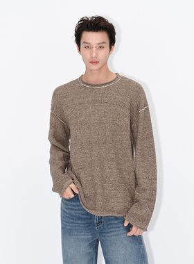 UNICA HOMME/层次感撞色线卷边羊毛混纺针织毛衣