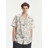 短袖 UNICA 男 新品 休闲古巴领印花衬衫 HOMME 浪漫度假风_夏季