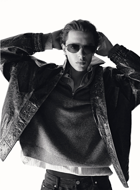 UNICAHOMME做旧龟裂纹牛皮革夹克外套