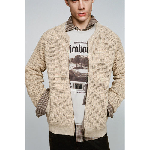 UNICAHOMME进口和纸纱微镂空双开拉链衫外套男 透气微镂空肌理感