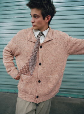 UNICAHOMME/趣味翻领绵软温暖绵羊毛彩点针织开衫男