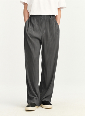 UNICA HOMME/男士灰色羊毛百褶空气西裤男休闲裤垂感裤子