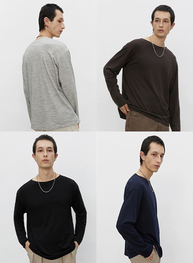 UNICAHOMME/懒人时髦_能进口绵羊毛一字领宽松长袖Tee