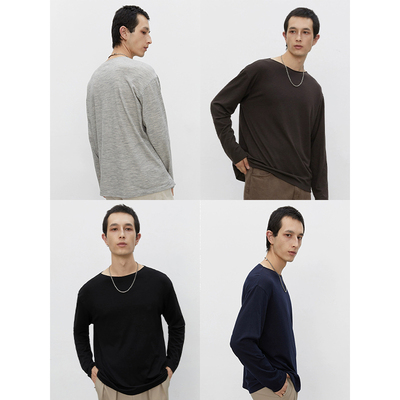 UNICAHOMME绵羊毛一字领长袖T