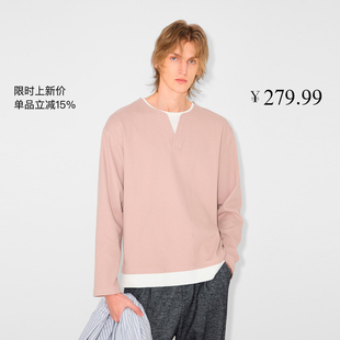 UNICA HOMME/白敬亭同款 撞色假两件t恤男士上衣长袖亨利衫男