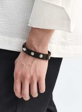 UNICA HOMME/头层牛皮天然贝母石手链镶嵌配饰