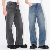 HOMME 子结构感双裤 颜安同款 UNICA 男士 直筒宽松裤 缝牛仔裤 男