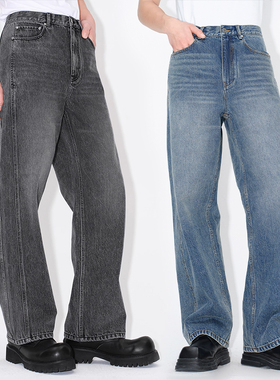 UNICA HOMME/颜安同款 男士直筒宽松裤子结构感双裤缝牛仔裤男