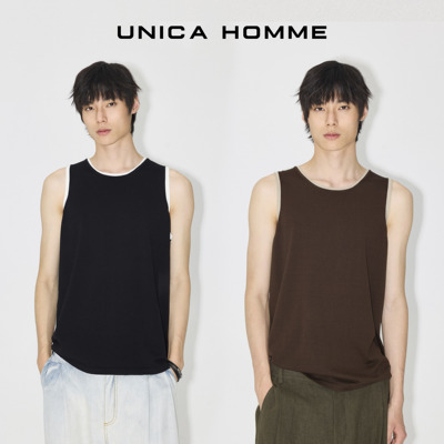 UNICA HOMME/张凌赫同款亚麻桑蚕丝棉假两件撞色垂感针织背心宽松