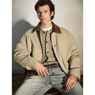 风_底特律巴恩风拼色夹克翻领口袋外套 复古时髦工装 UNICA HOMME