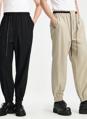 UNICA HOMME/撞色抽绳宽松锥形长裤垂顺休闲白色男生