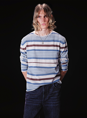 UNICAHOMME卷边船领条纹羊毛针织衫