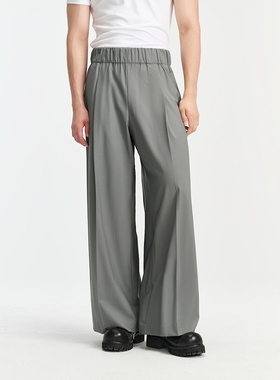 UNICA HOMME/宽腰头精纺羊毛直筒裤西裤男士深灰色